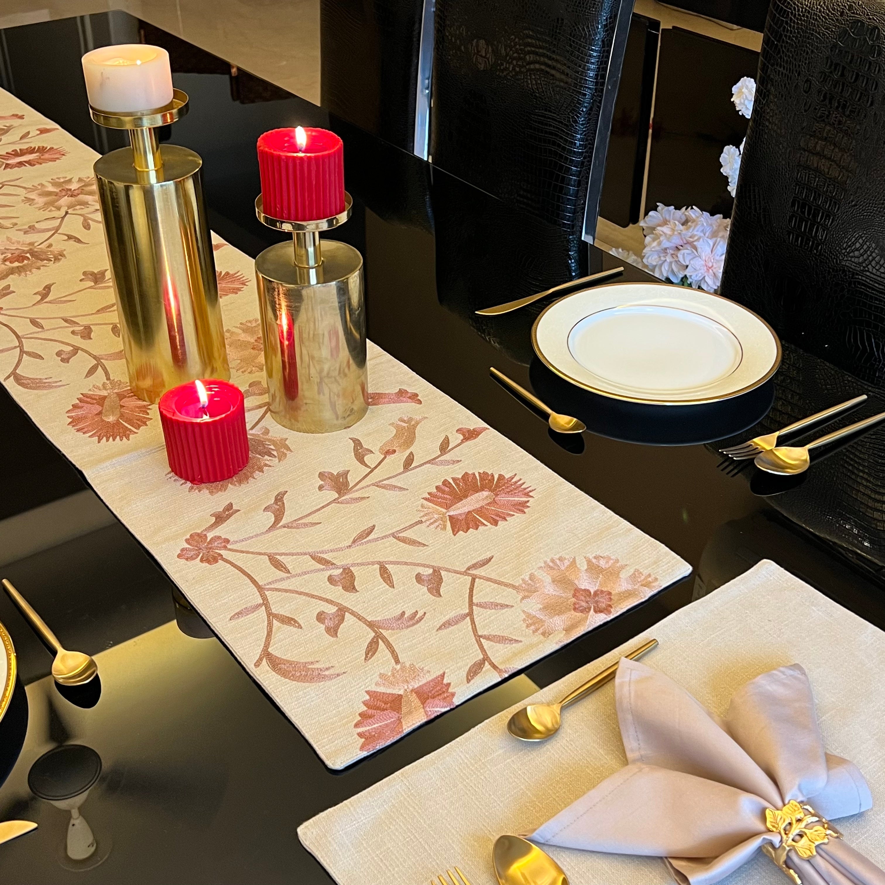 Sadyaska Floral Beige - Set of 2 Placemats & 2 Napkins 1 Pcs Table Linen