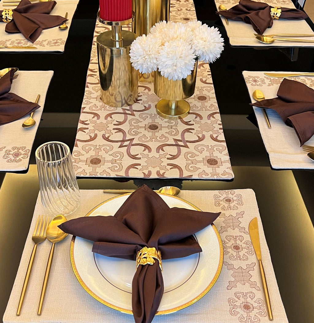 Sadyaska Geo Beige Set 13 Pcs Table Linen