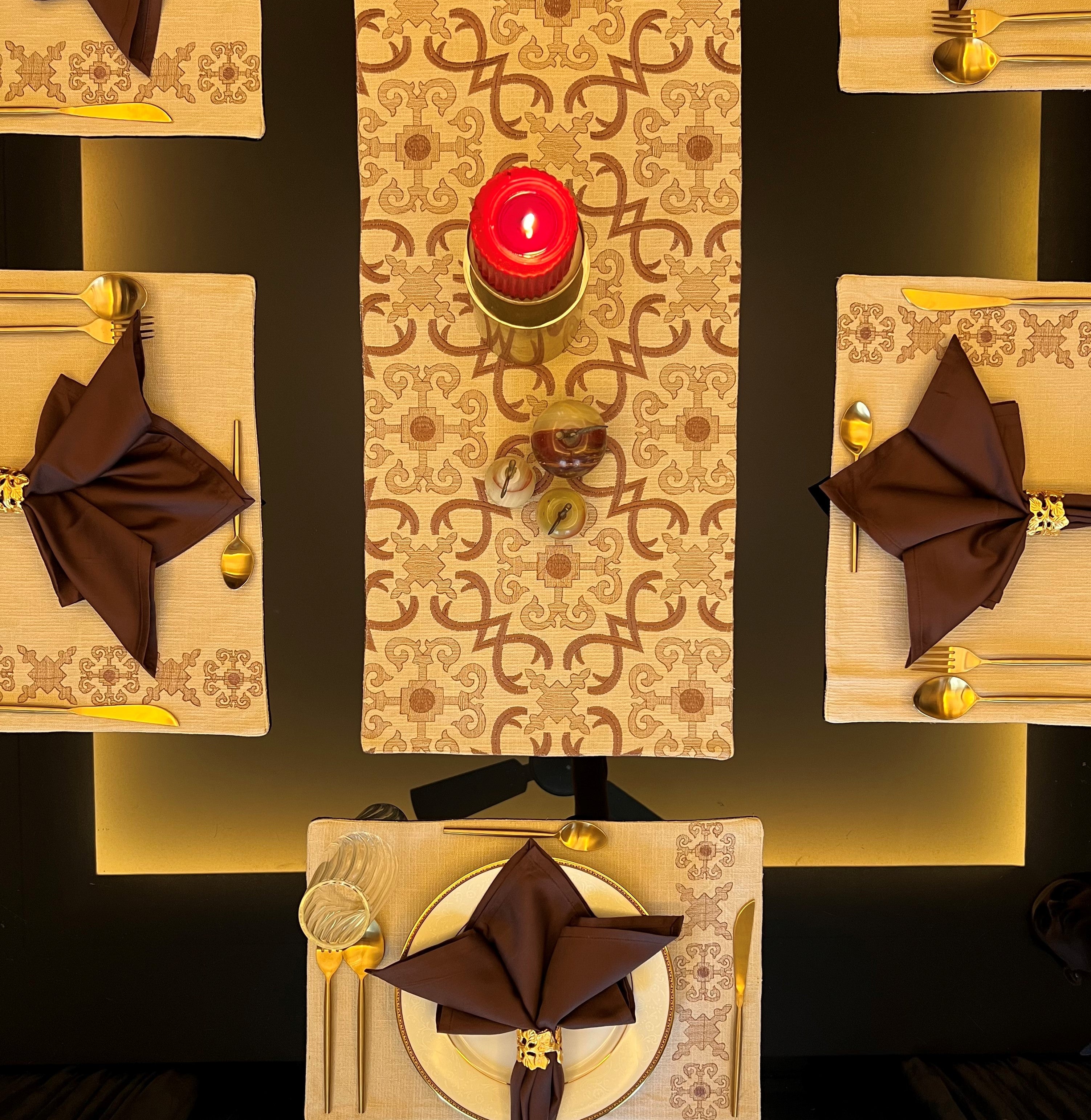 Sadyaska Geo Beige Set 13 Pcs Table Linen