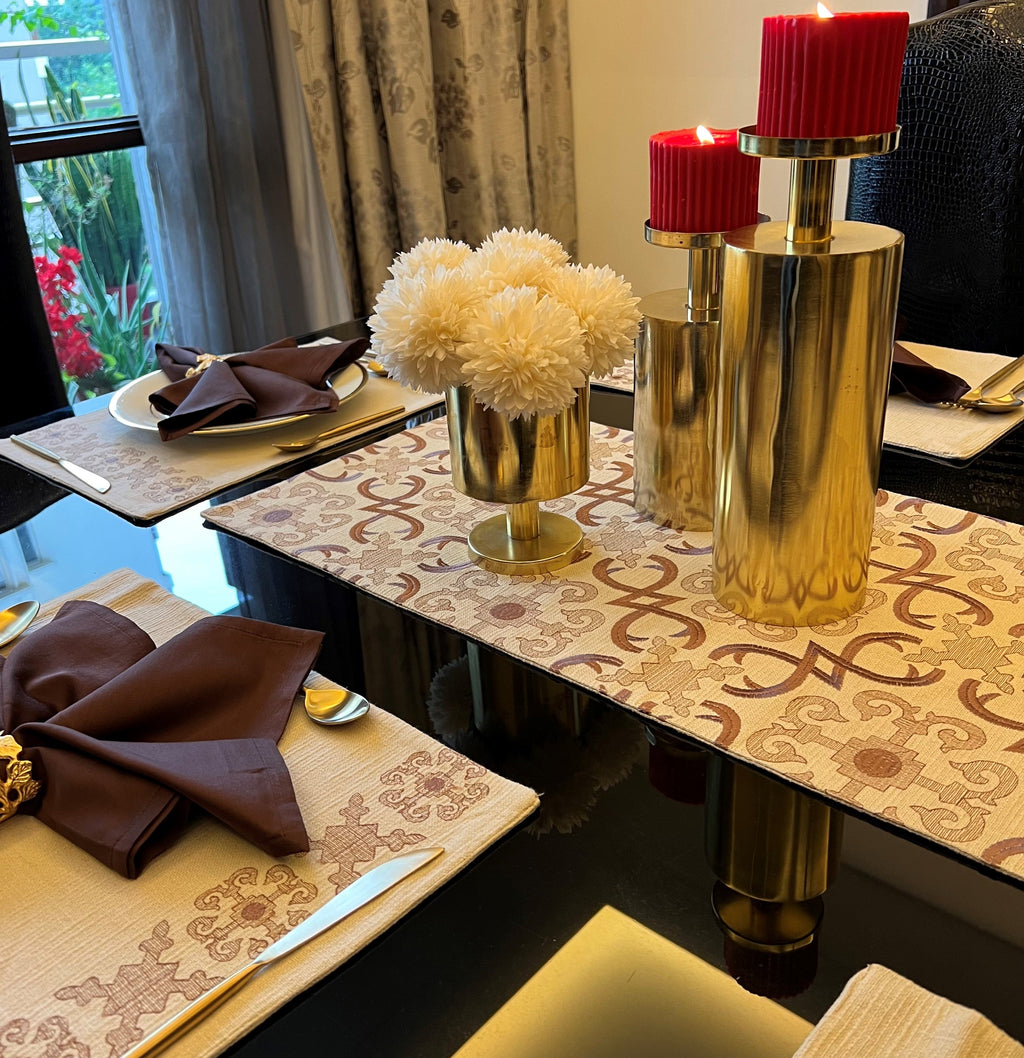 Sadyaska Geo Beige Set 13 Pcs Table Linen