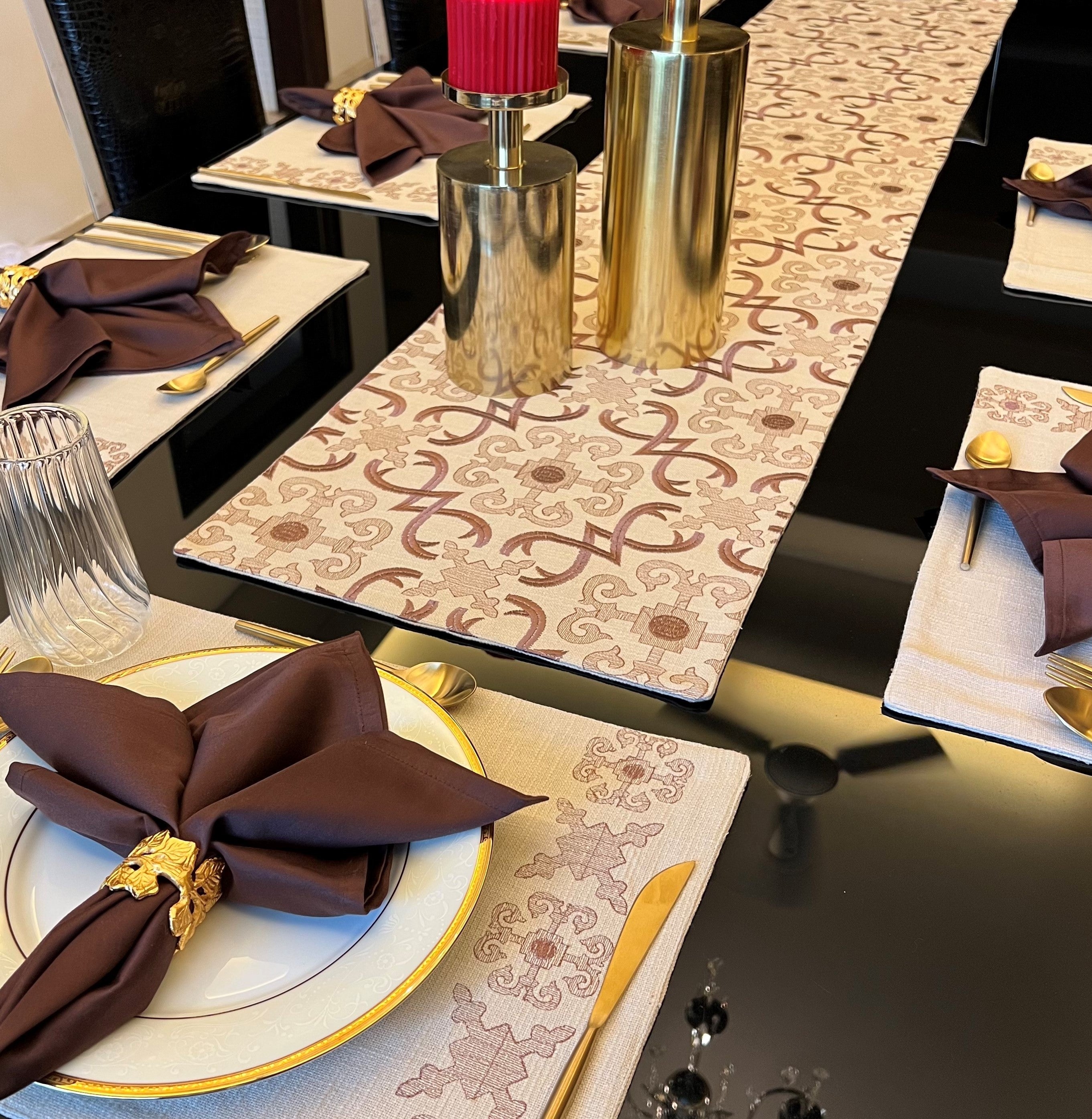 Sadyaska Geo Beige Set 13 Pcs Table Linen