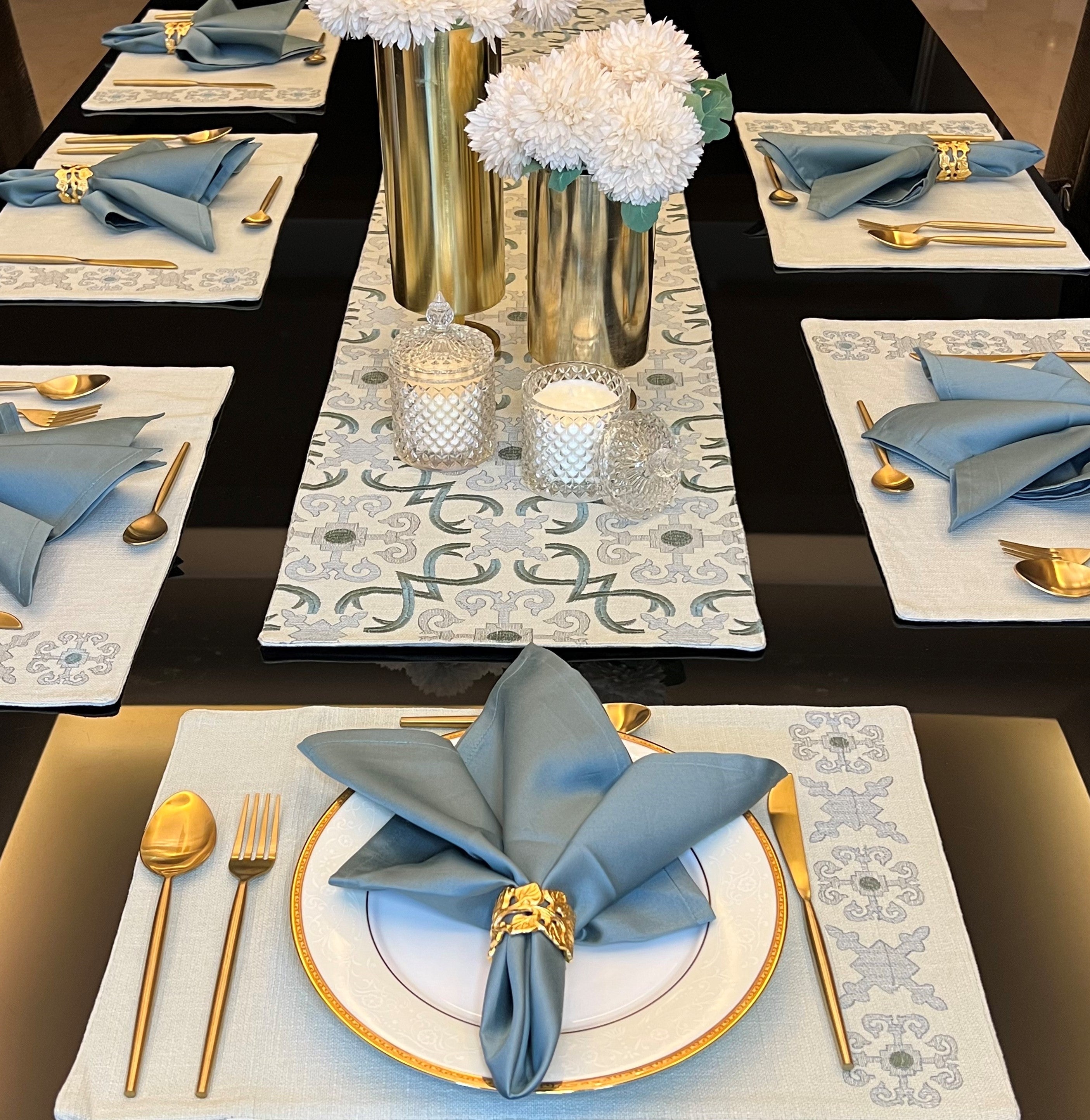 Sadyaska Geo Sage Green Set 13 Pcs Table Linen
