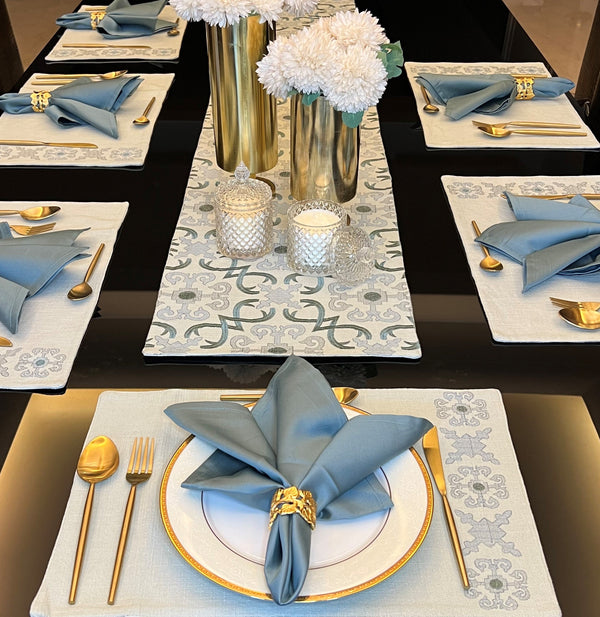 Sadyaska Geo Sage Green Set 13 Pcs Table Linen