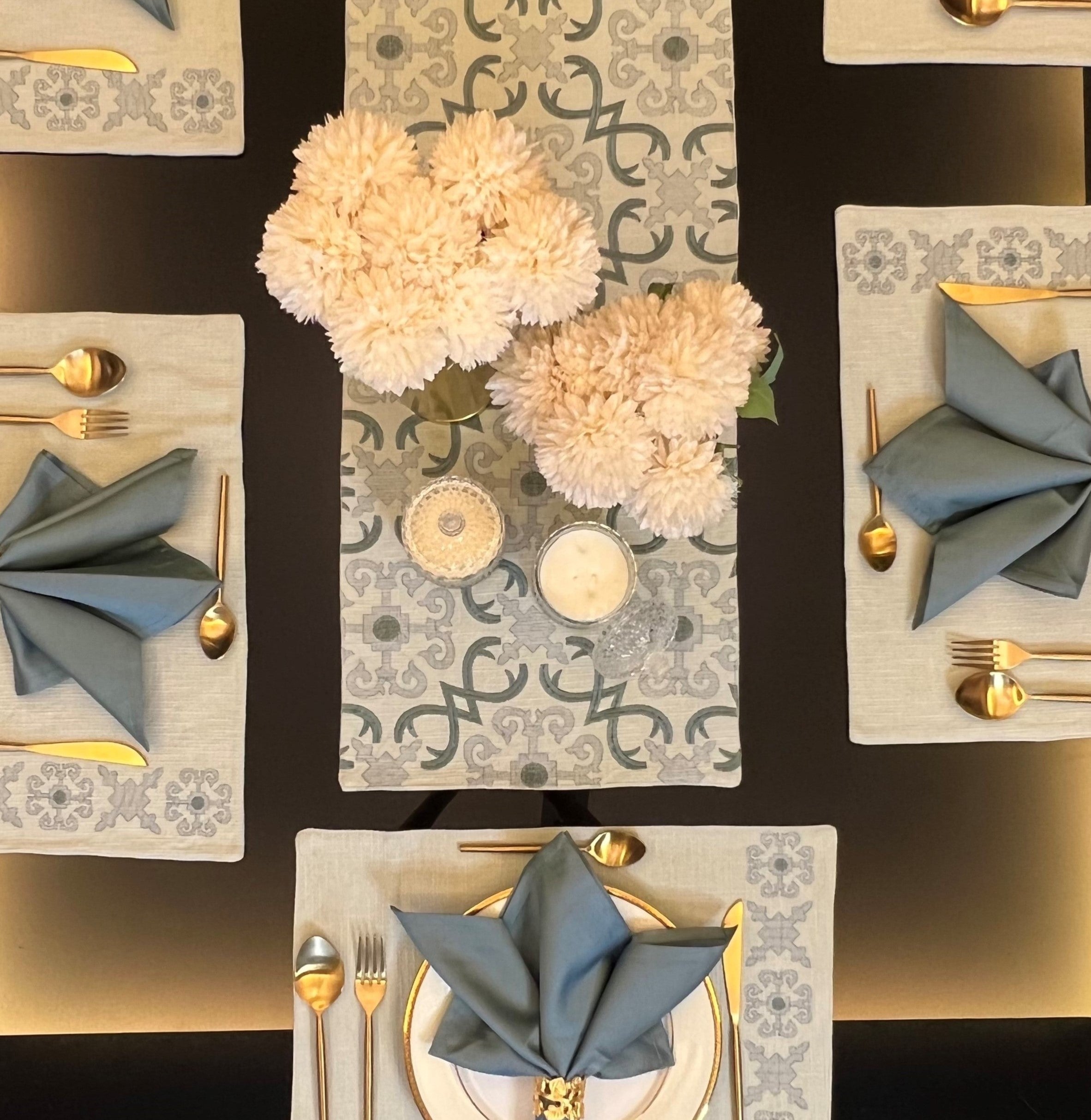 Sadyaska Geo Sage Green Set 13 Pcs Table Linen