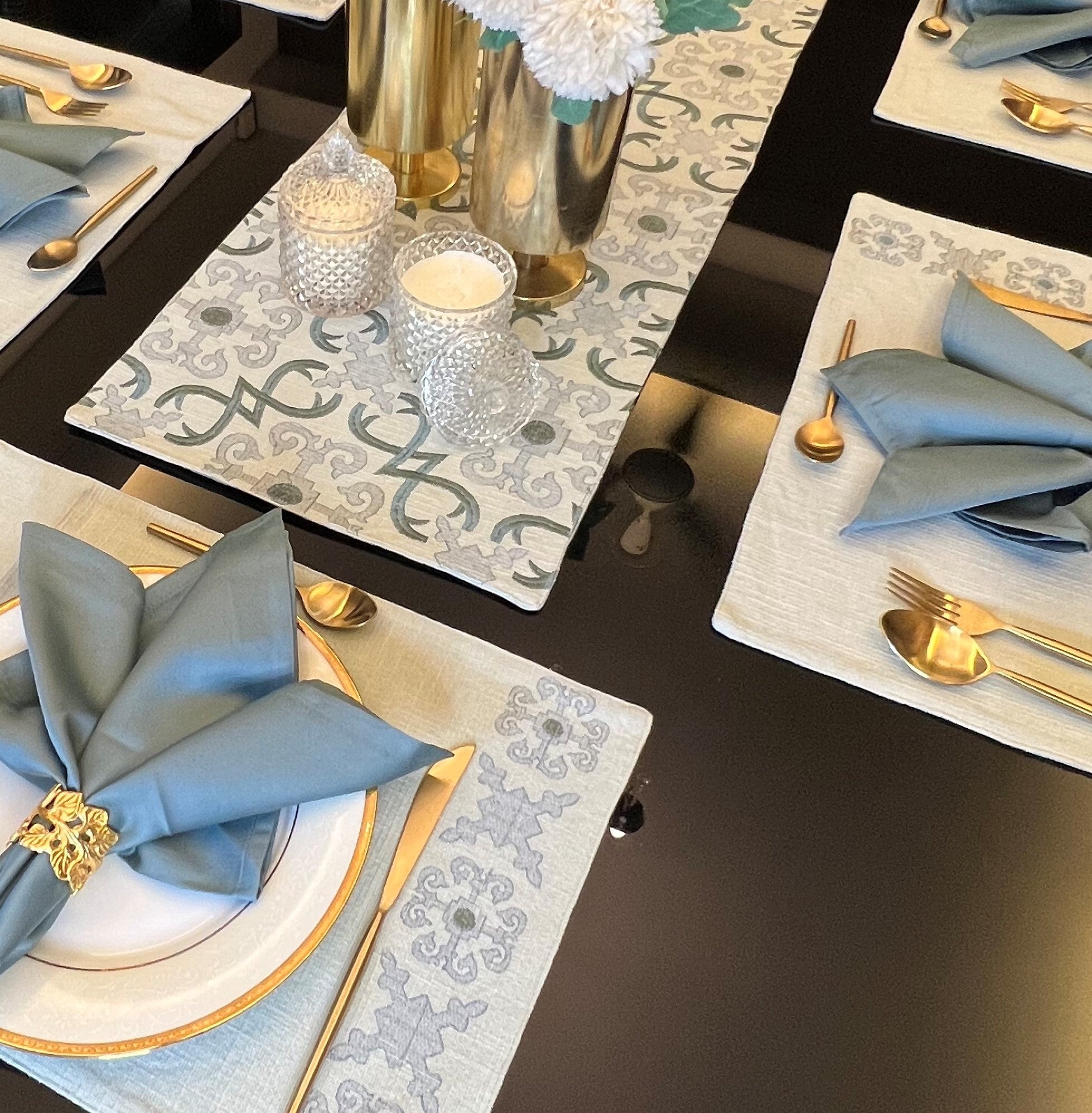Sadyaska Geo Sage Green Set 13 Pcs Table Linen