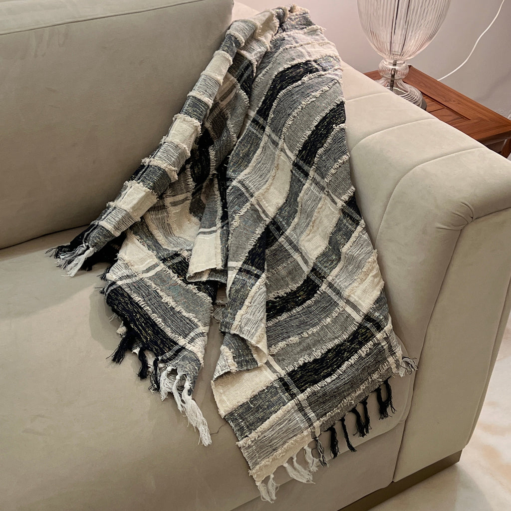Sadyaska Grey Woven with Tassels 1 Pcs Throw