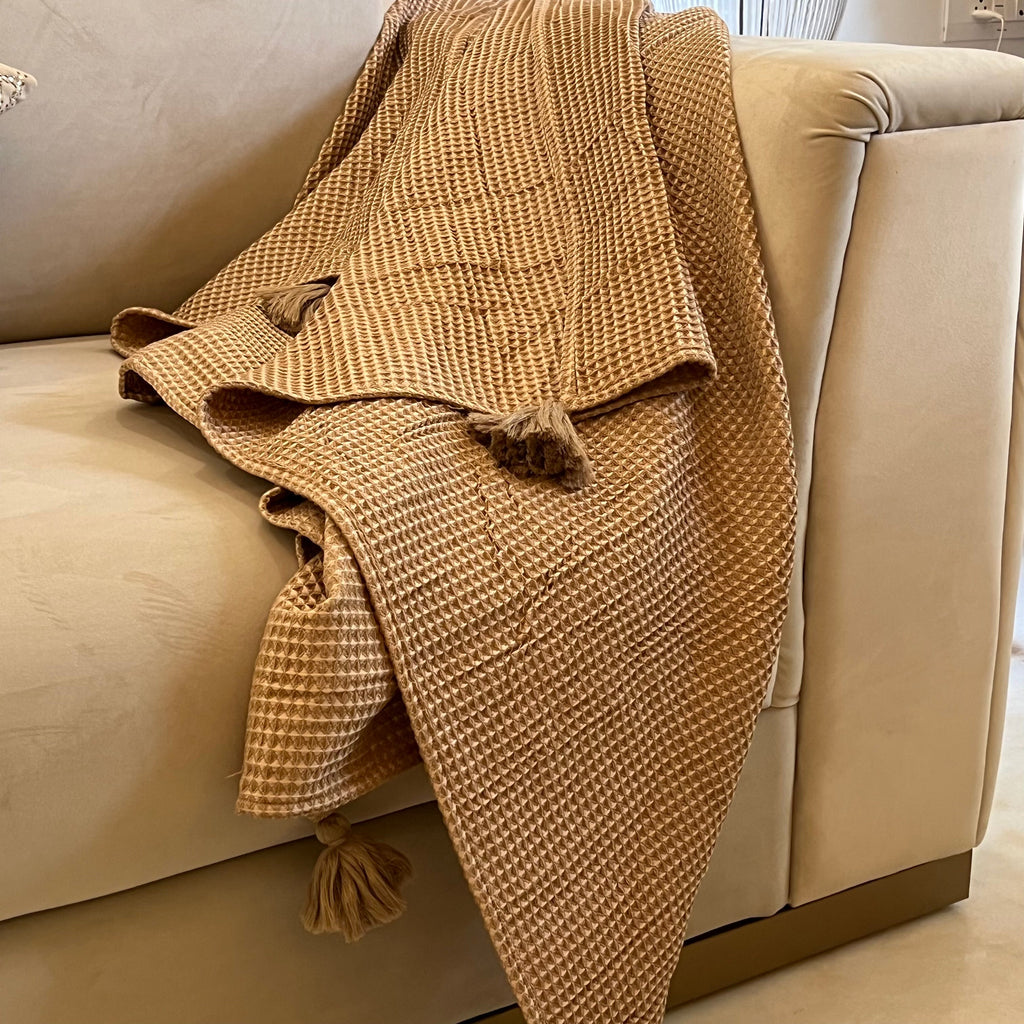 Sadyaska Honeycomb Mocha Woven with Tassels 1 Pcs Throw