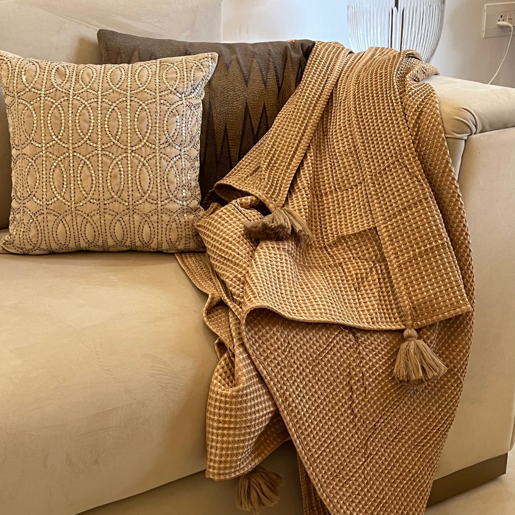 Sadyaska Honeycomb Mocha Woven with Tassels 1 Pcs Throw