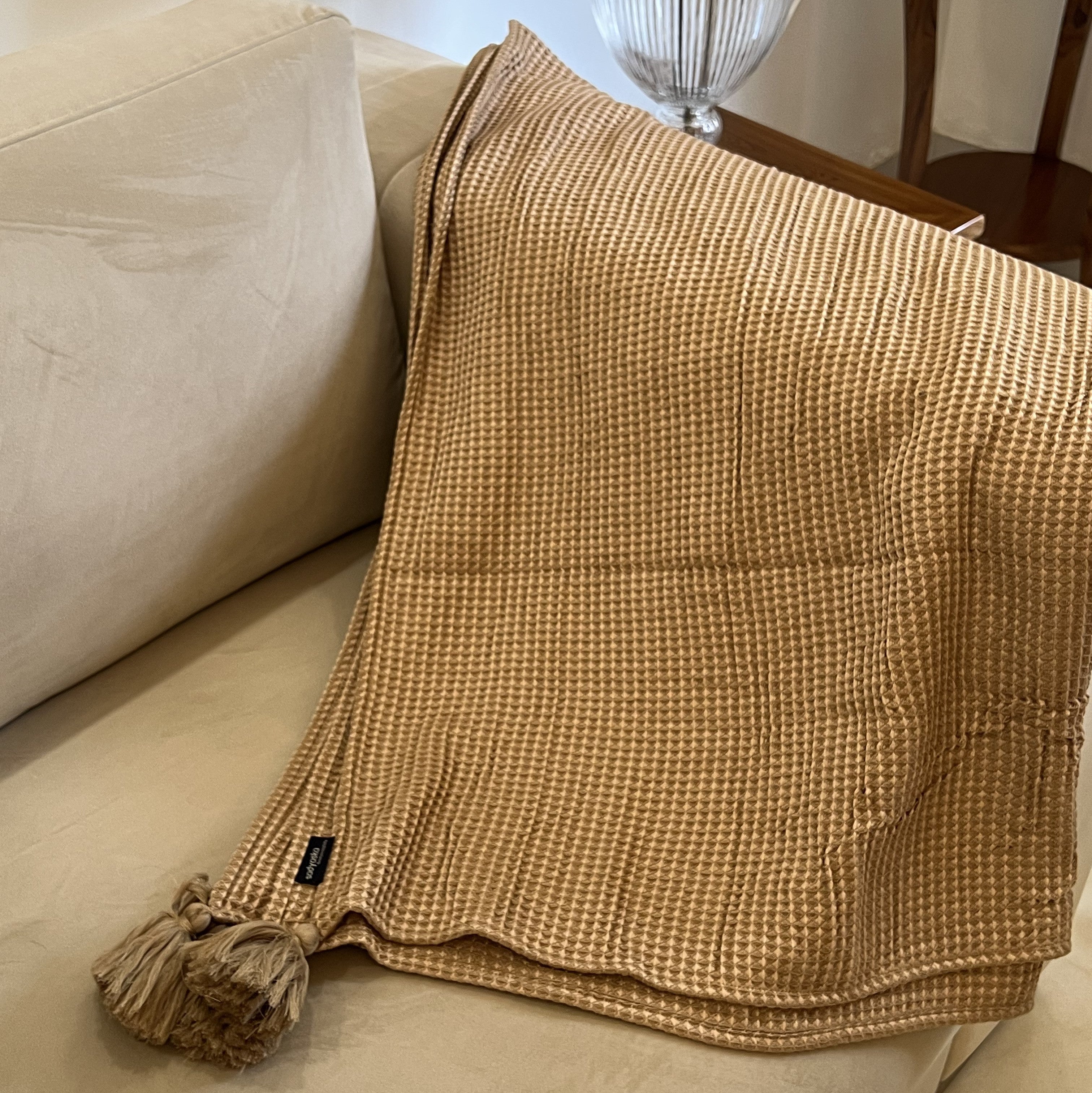 Sadyaska Honeycomb Mocha Woven with Tassels 1 Pcs Throw