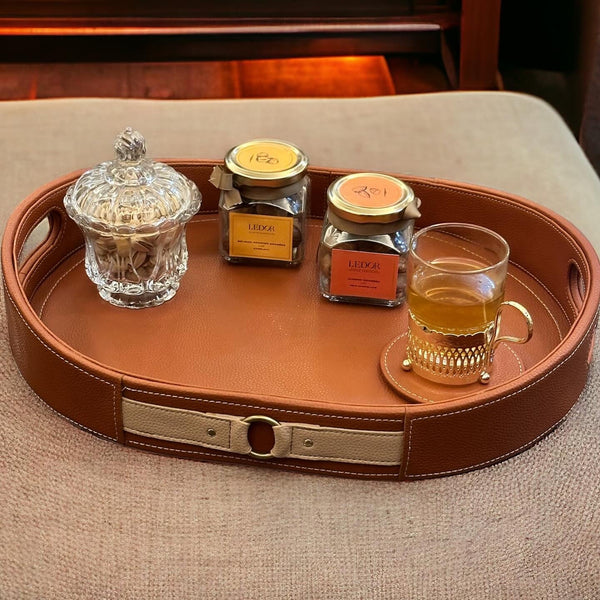 Sadyaska Luxora Cognac Leather Tray 1 Pcs Product
