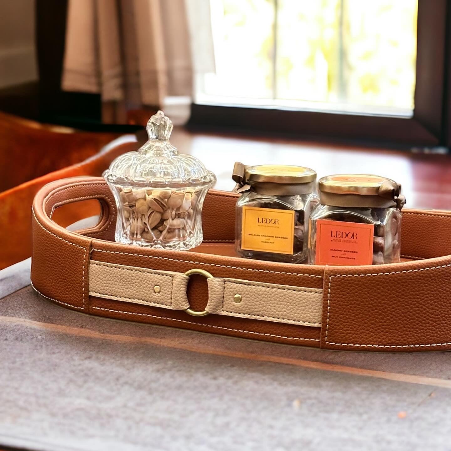 Sadyaska Luxora Cognac Leather Tray 1 Pcs Product