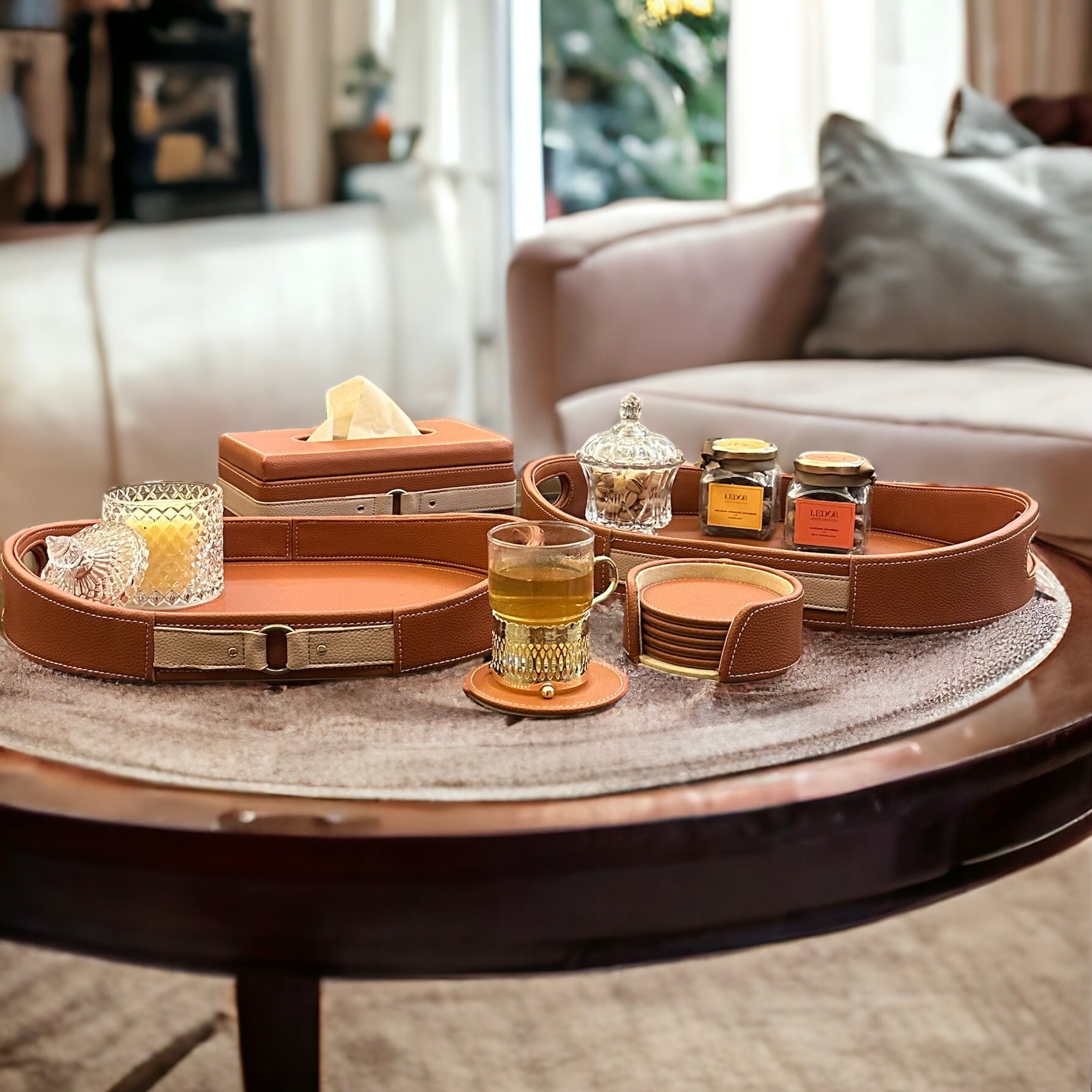Sadyaska Luxora Cognac Leather Tray 1 Pcs Product