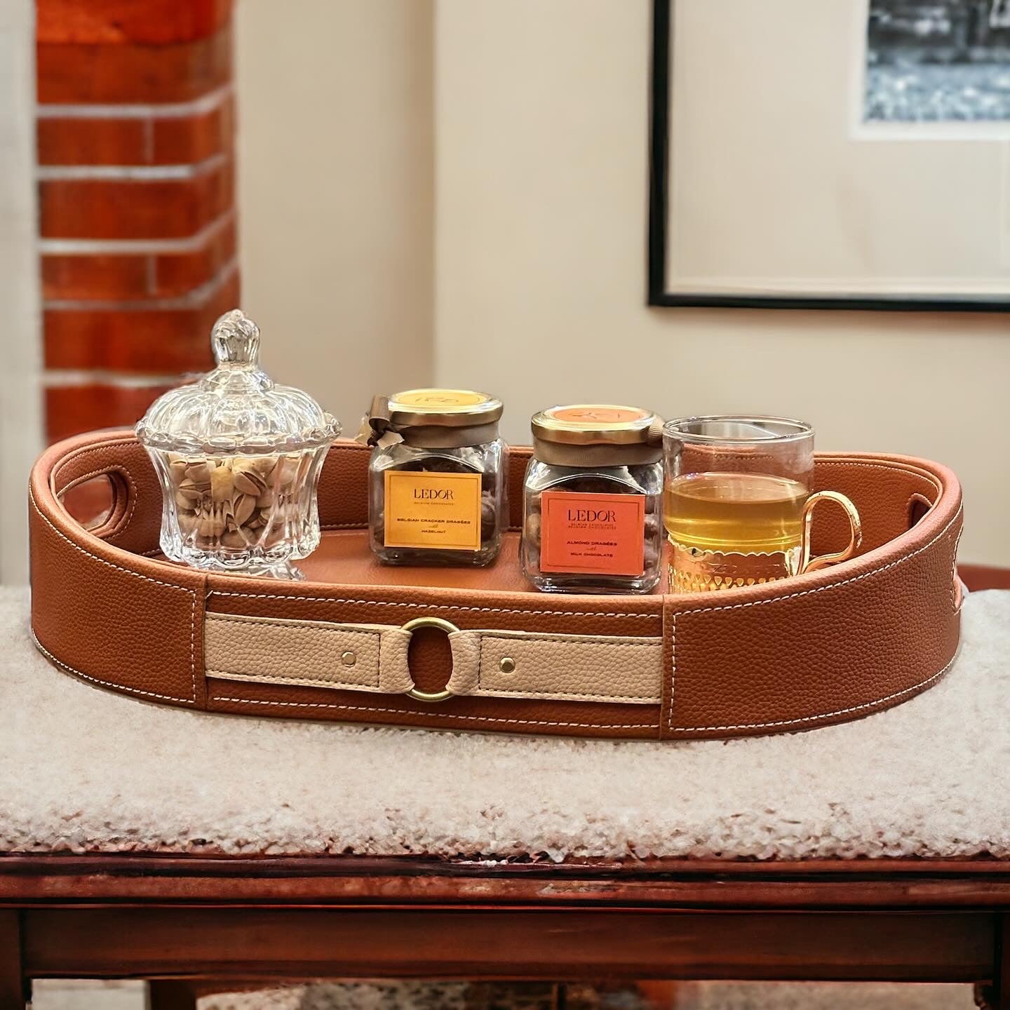 Sadyaska Luxora Cognac Leather Tray 1 Pcs Product