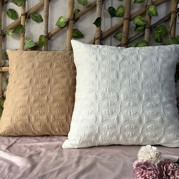 Sadyaska Spiral Hazel Beige and Ivory Quilted Reversible Cotton 1 Pcs Euro Sham
