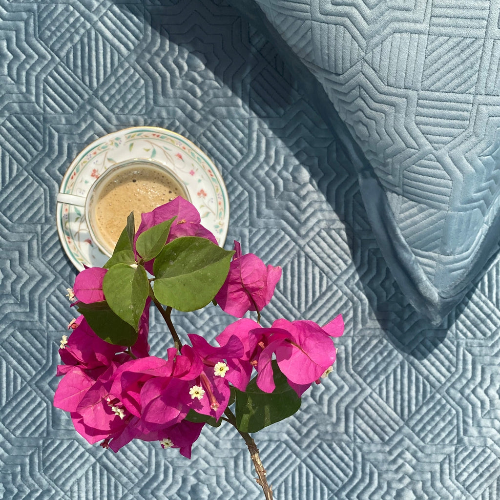 Sadyaska Staron Powder Blue Velvet 1 Pcs Bedspread