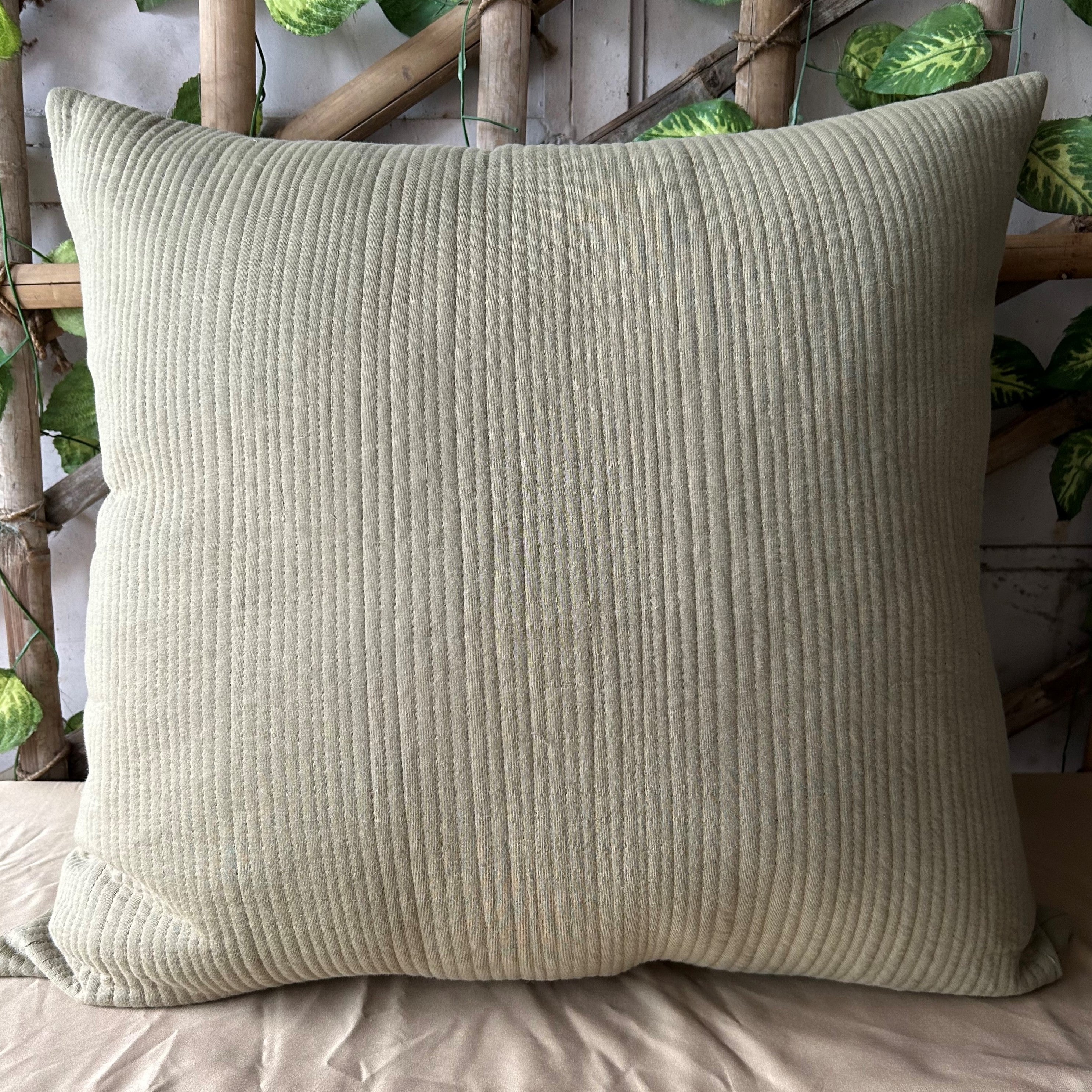 Sadyaska Streak Khaki Quilted Reversible Cotton 1 Pcs Euro Sham