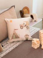 Sadyaska Camp Cozy Cotton Embroidered Oats Beige Kids Design 16" X 16" 1 Pcs Cushion Cover