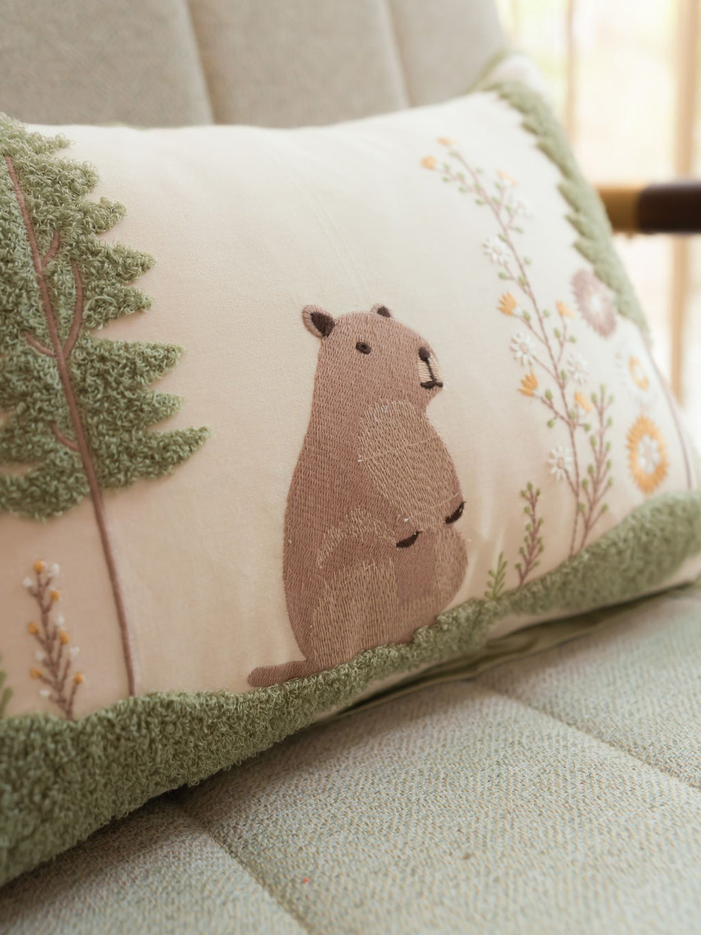 Sadyaska Snuggle Safari Cotton Embroidered Oats Beige Kids Design 12" X 18" 1 Pcs Cushion Cover