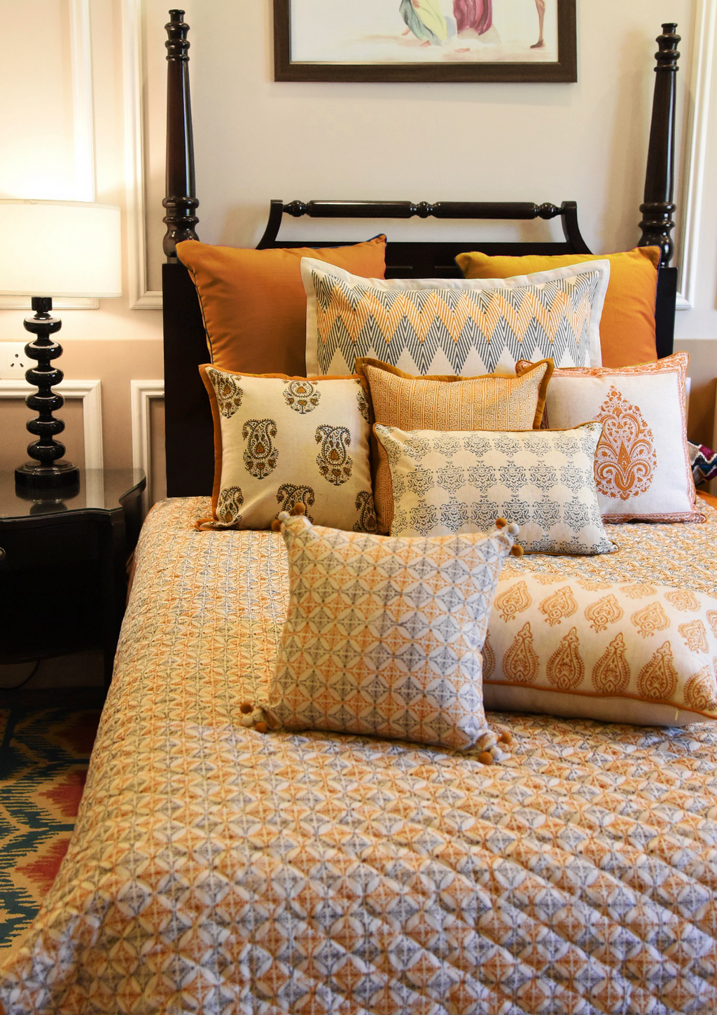 Sadyaska Saumay Collection - Traditional Hand Block Printed Set (Set of 7) 1 Pcs Cushion Cover