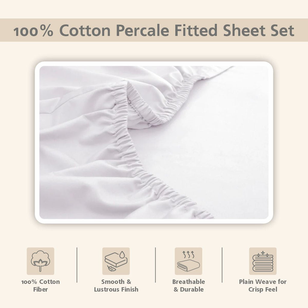 Slumber Plain Easy Care Percale 100% Cotton Green Fitted Sheet with Pillow Case