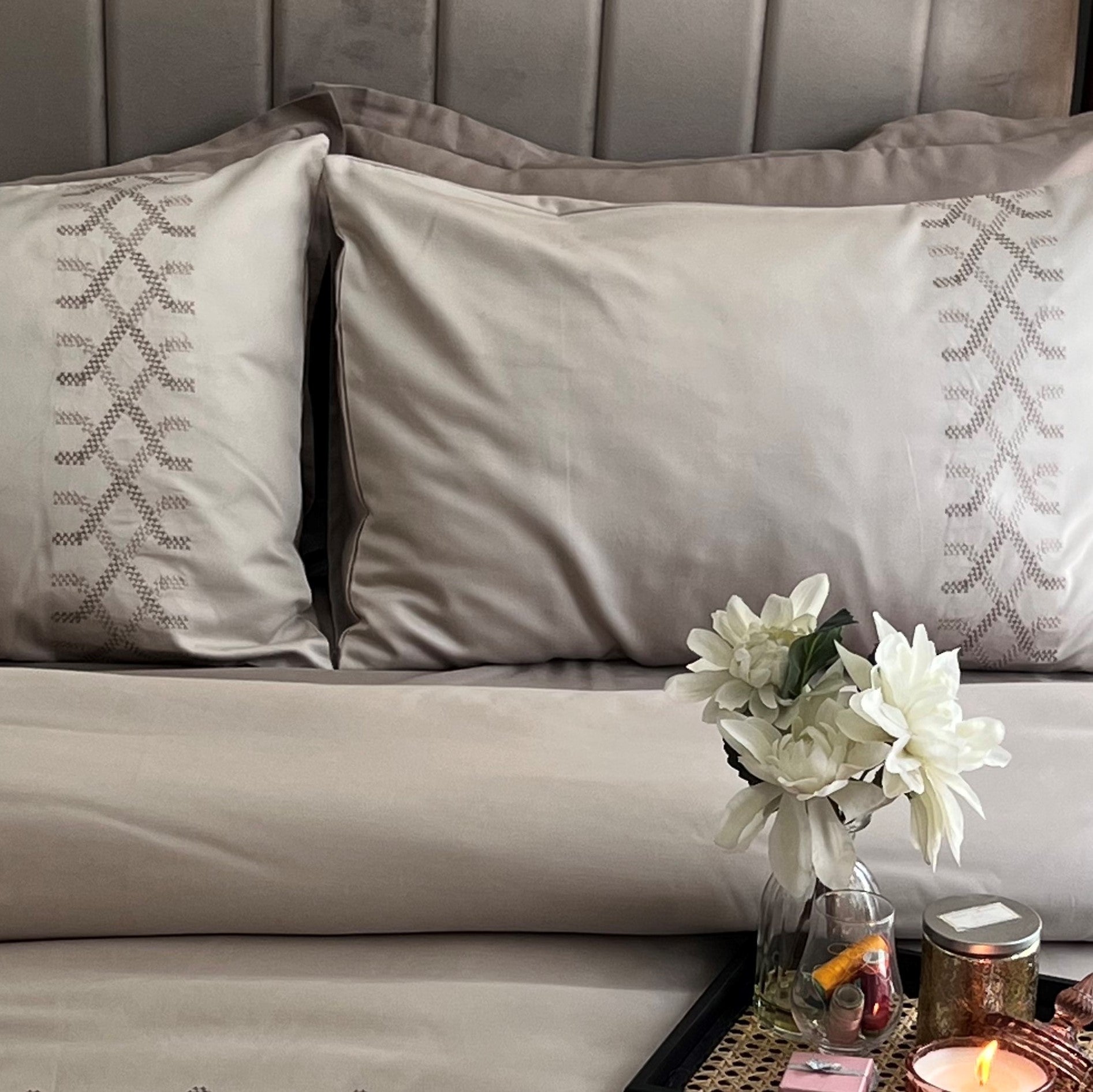 Sadyaska Tribe Beige Embroidered Cotton Rich s (Set of 02) 1 Pcs Pillow Cover