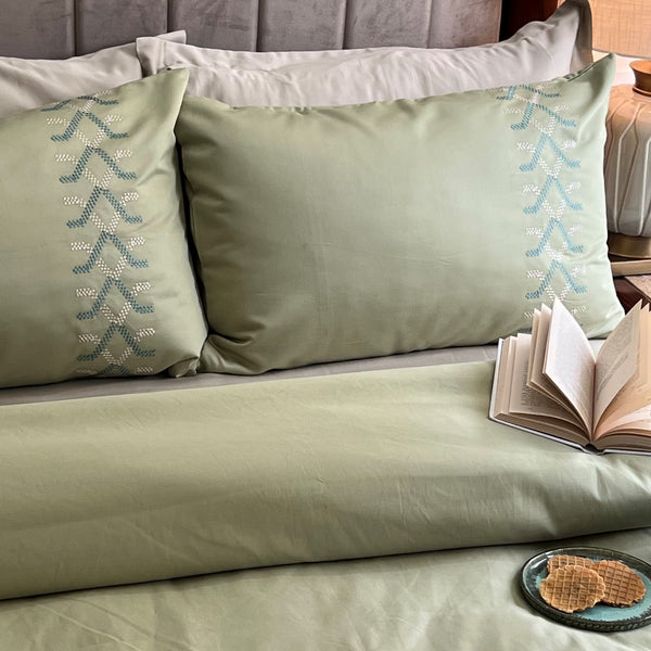 Sadyaska Tribe Lime Green Embroidered Cotton Rich s (Set of 02) 1 Pcs Pillow Cover