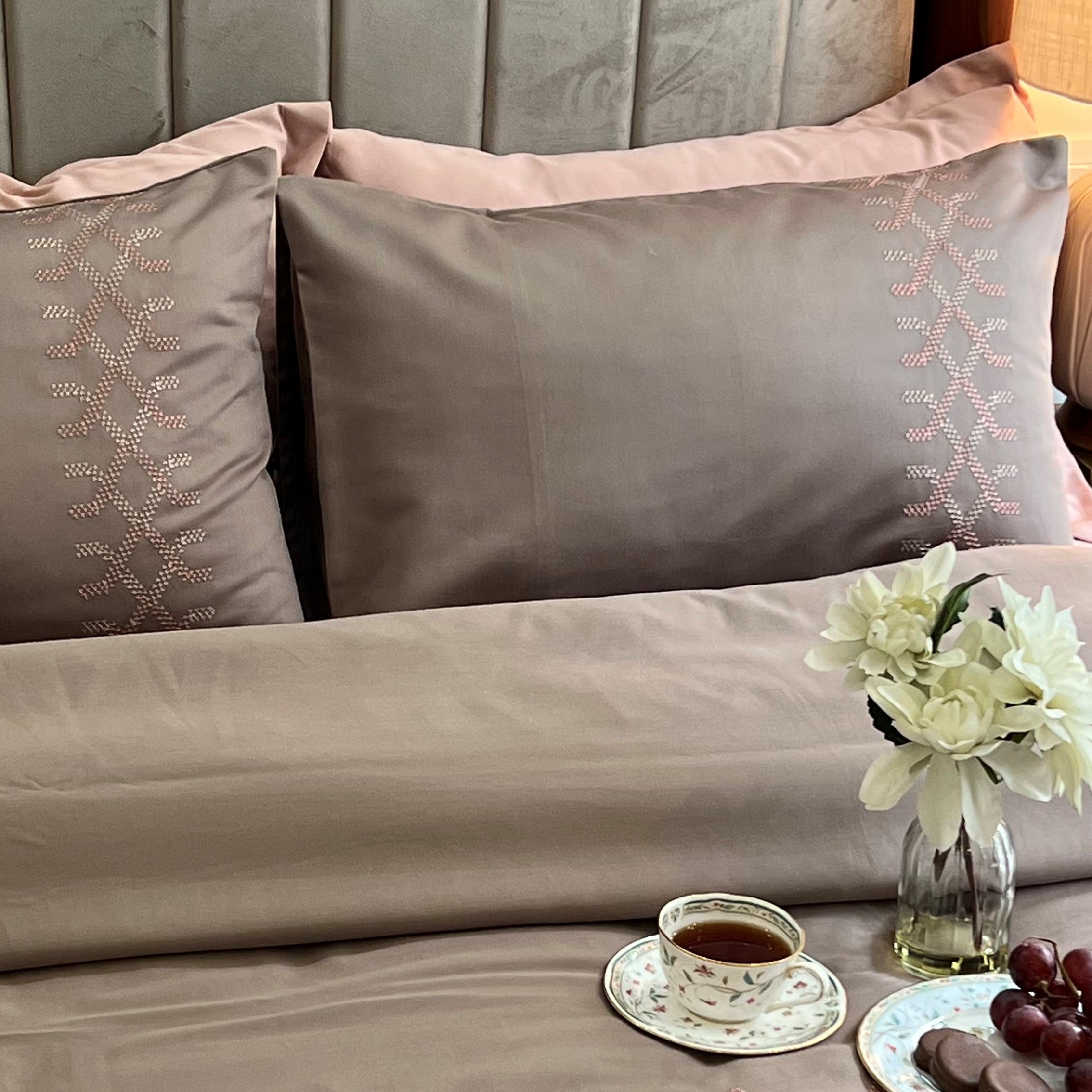 Sadyaska Tribe Taupe Embroidered Cotton Rich s (Set of 02) 1 Pcs Pillow Cover