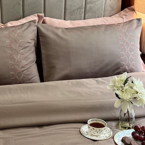 Sadyaska Tribe Taupe Embroidered Cotton Rich s (Set of 02) 1 Pcs Pillow Cover