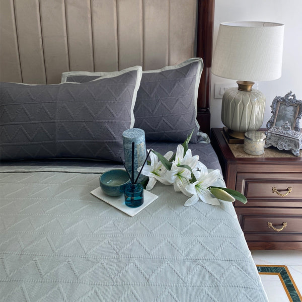 Sadyaska Dark Grey & Sage Green Trigon Reversible 1 Pcs Bedspread