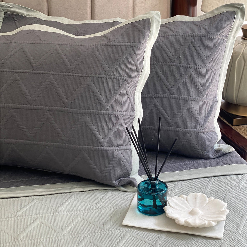 Sadyaska Dark Grey & Sage Green Trigon Reversible 1 Pcs Bedspread