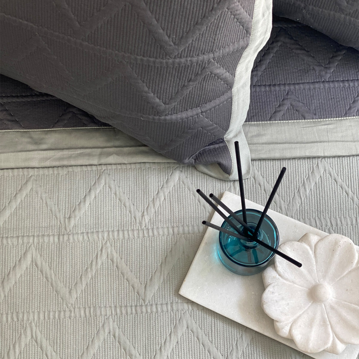 Sadyaska Dark Grey & Sage Green Trigon Reversible 1 Pcs Bedspread