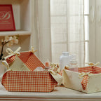 Little Maspar Gingham Print 100% Cotton Printed Set of 3 multi purpose tray Peach