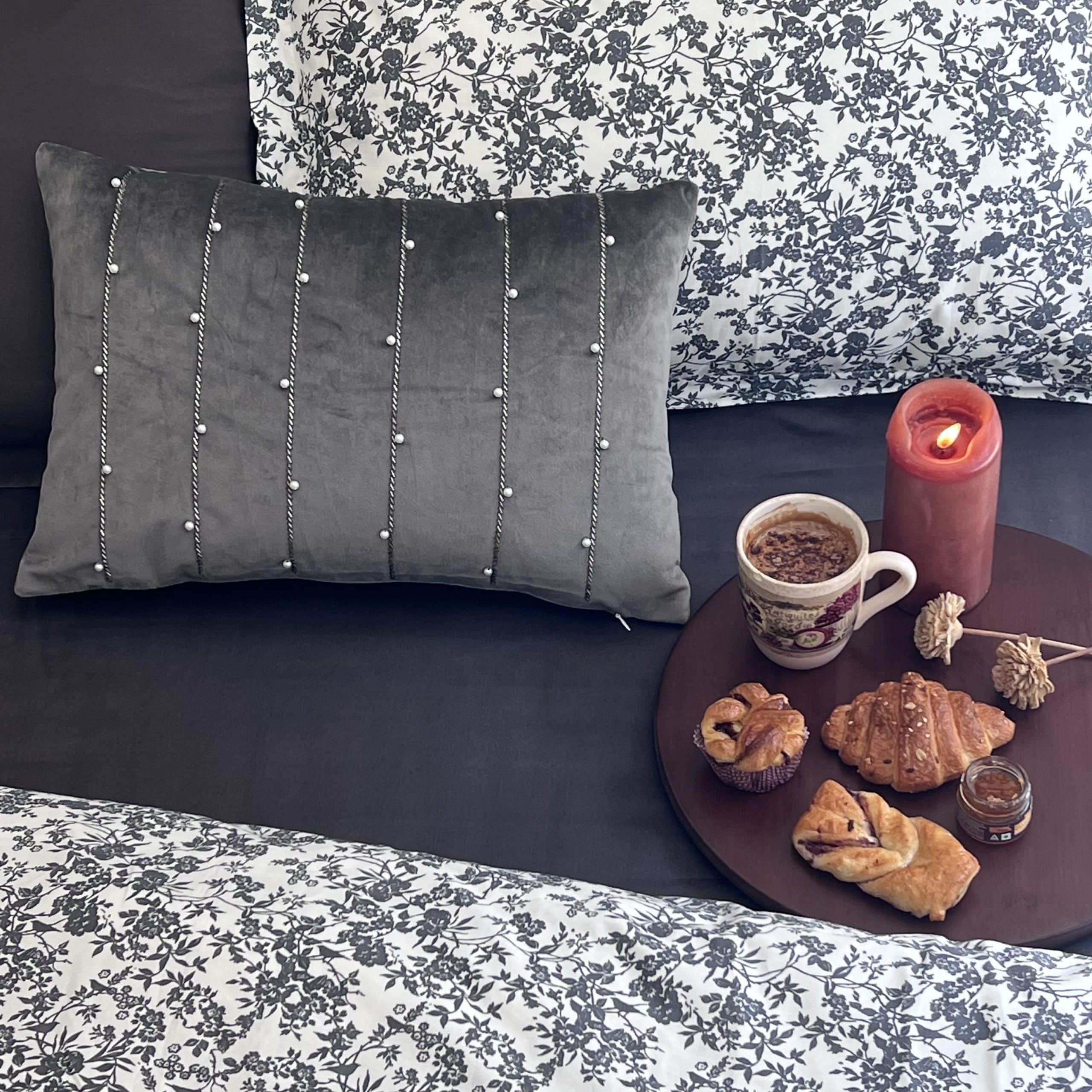 Sadyaska Decorative Twinkle Dark Grey Velvet 12x18 1 Pcs Cushion Cover