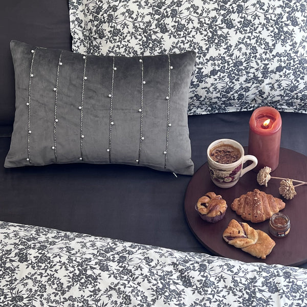 Sadyaska Decorative Twinkle Dark Grey Velvet 12x18 1 Pcs Cushion Cover