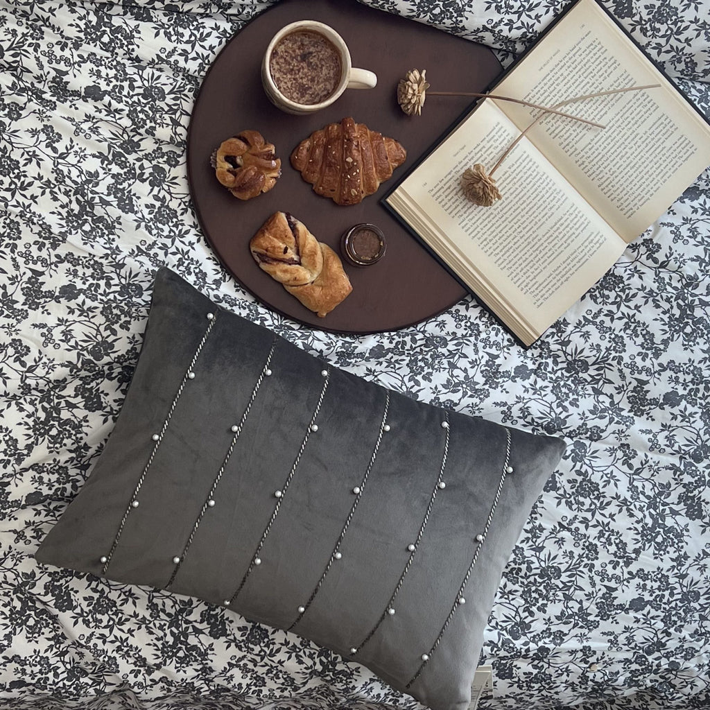 Sadyaska Decorative Twinkle Dark Grey Velvet 12x18 1 Pcs Cushion Cover