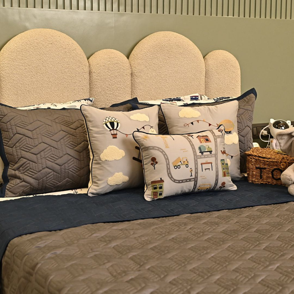 Sadyaska The Little Explorer Navy and Dark Grey Kids 10 Pcs Bedding Set