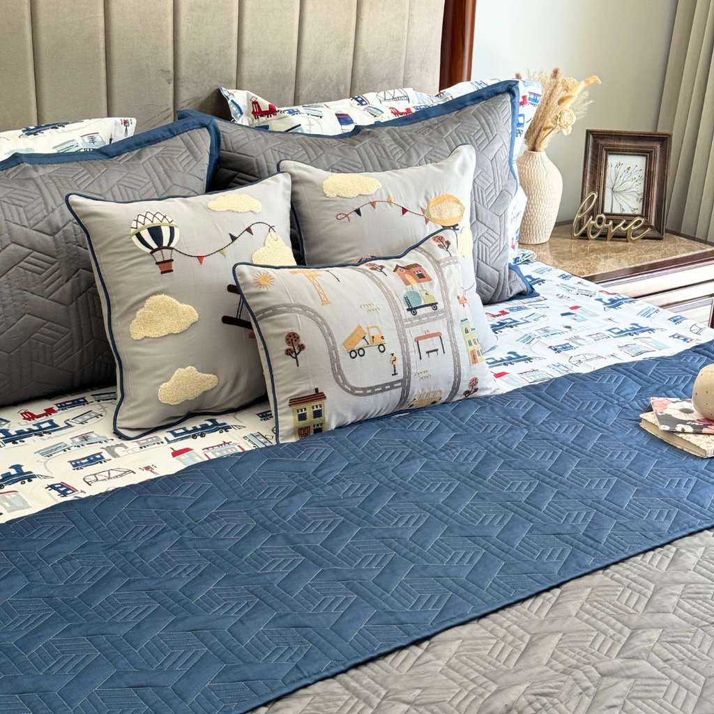 Sadyaska Quilted Navy and Dark Grey Camille Reversible 1 Pcs Bedspread