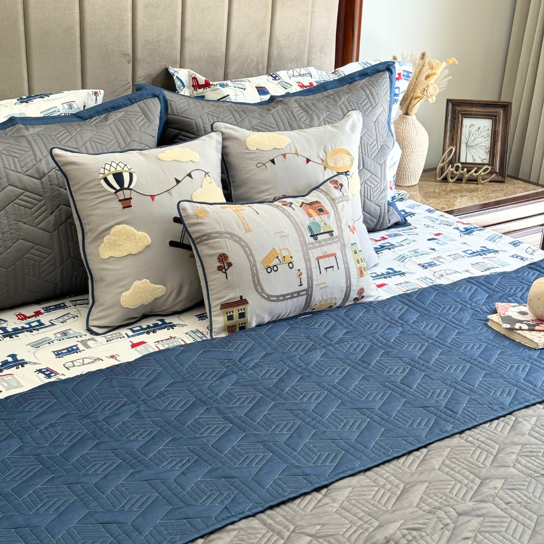 Sadyaska Quilted Navy and Dark Grey Camille Reversible 1 Pcs Bedspread