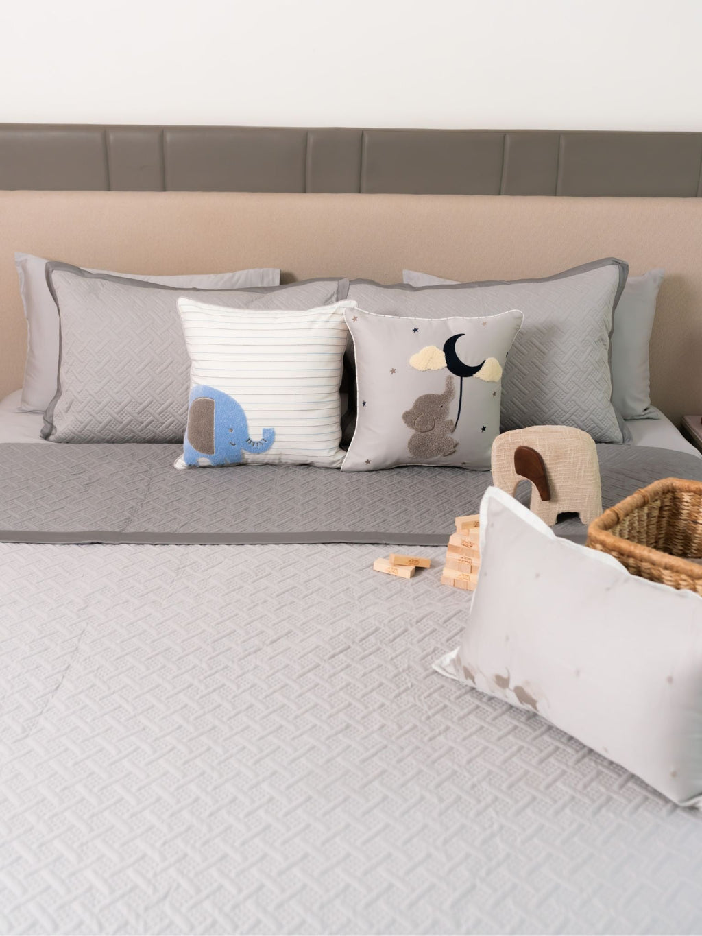 Sadyaska Tiny Trunks Pearl Grey Slate Kids Cotton 10 Pcs Bedding Set