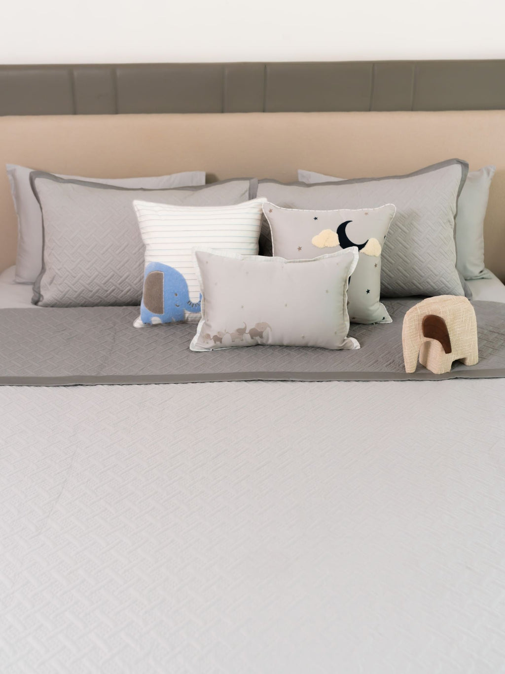 Sadyaska Tiny Trunks Pearl Grey Slate Kids Cotton 10 Pcs Bedding Set