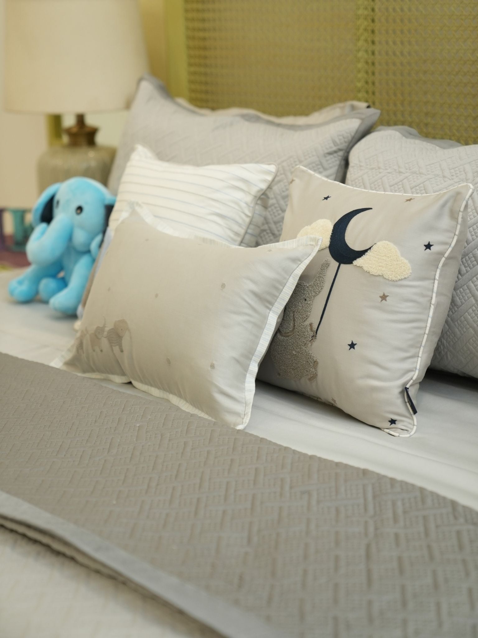 Sadyaska Tiny Trunks Pearl Grey Slate Kids Cotton 10 Pcs Bedding Set