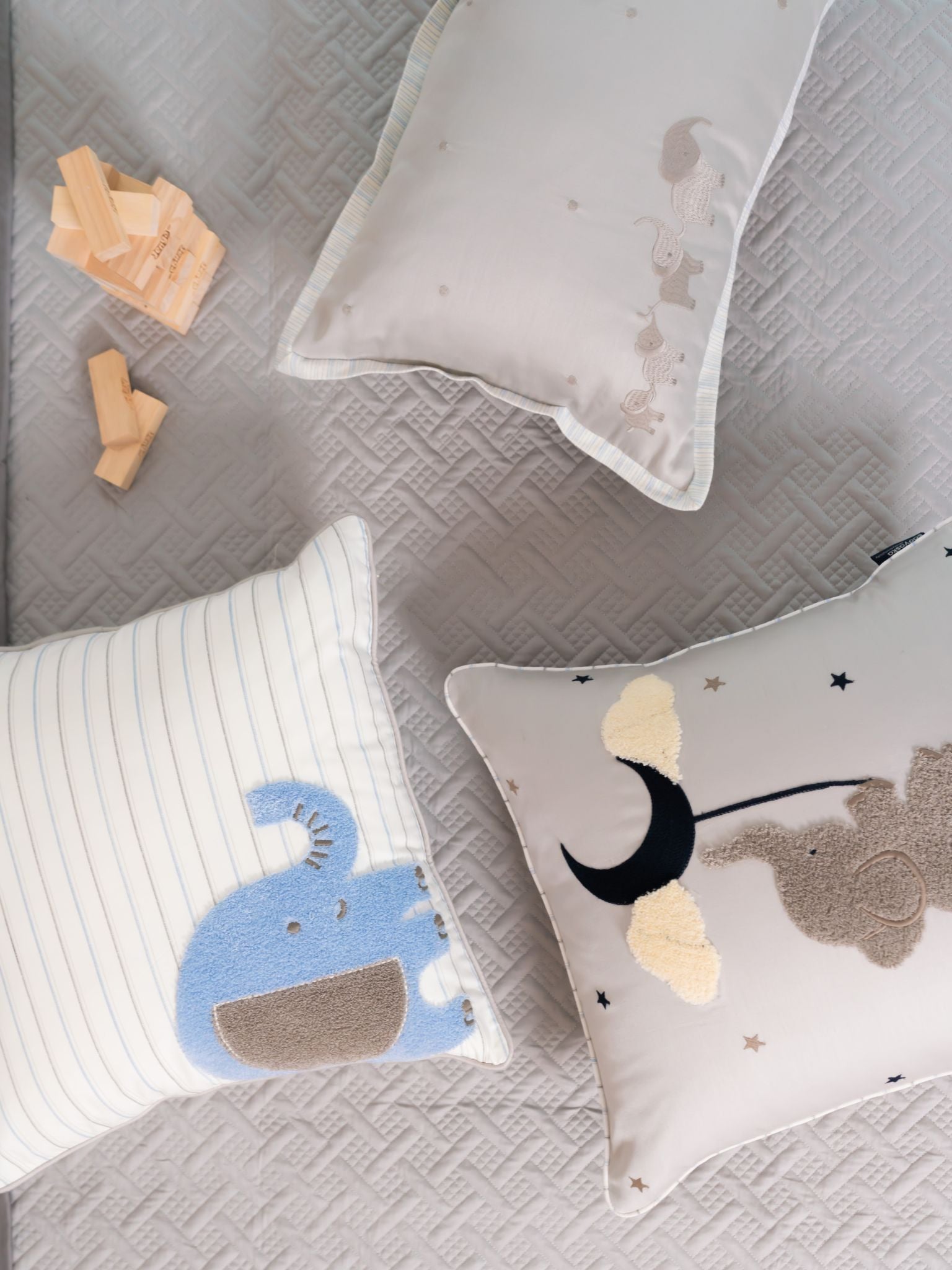 Sadyaska Tiny Trunks Pearl Grey Slate Kids Cotton 10 Pcs Bedding Set