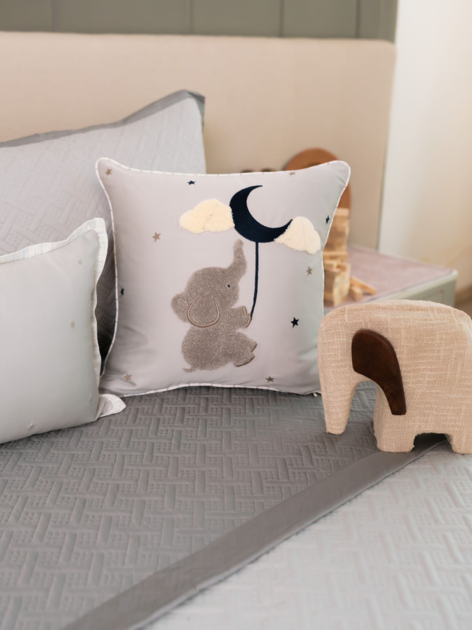 Sadyaska Tiny Trunks Pearl Grey Slate Kids Cotton 10 Pcs Bedding Set