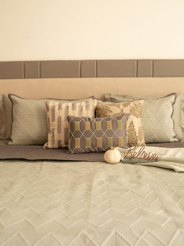 Sadyaska Trigon Sage Green and Dark Grey 300TC Cotton 10 Pcs Bedding Set