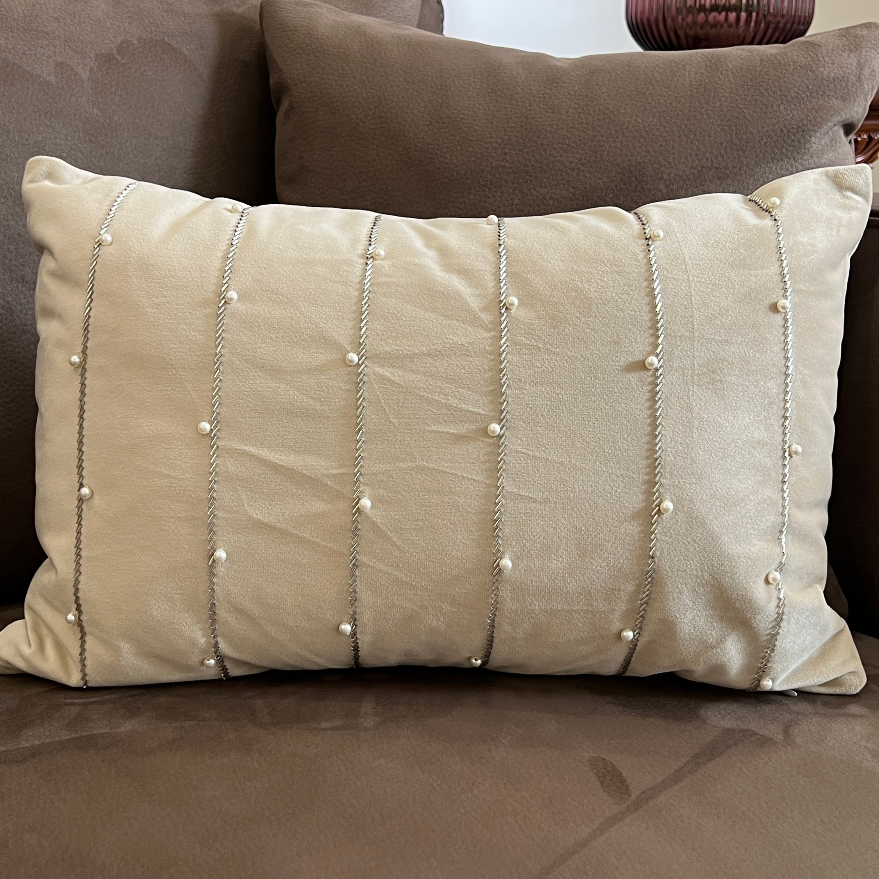 Sadyaska Decorative Twinkle Ivory Velvet 12x18 1 Pcs Cushion Cover