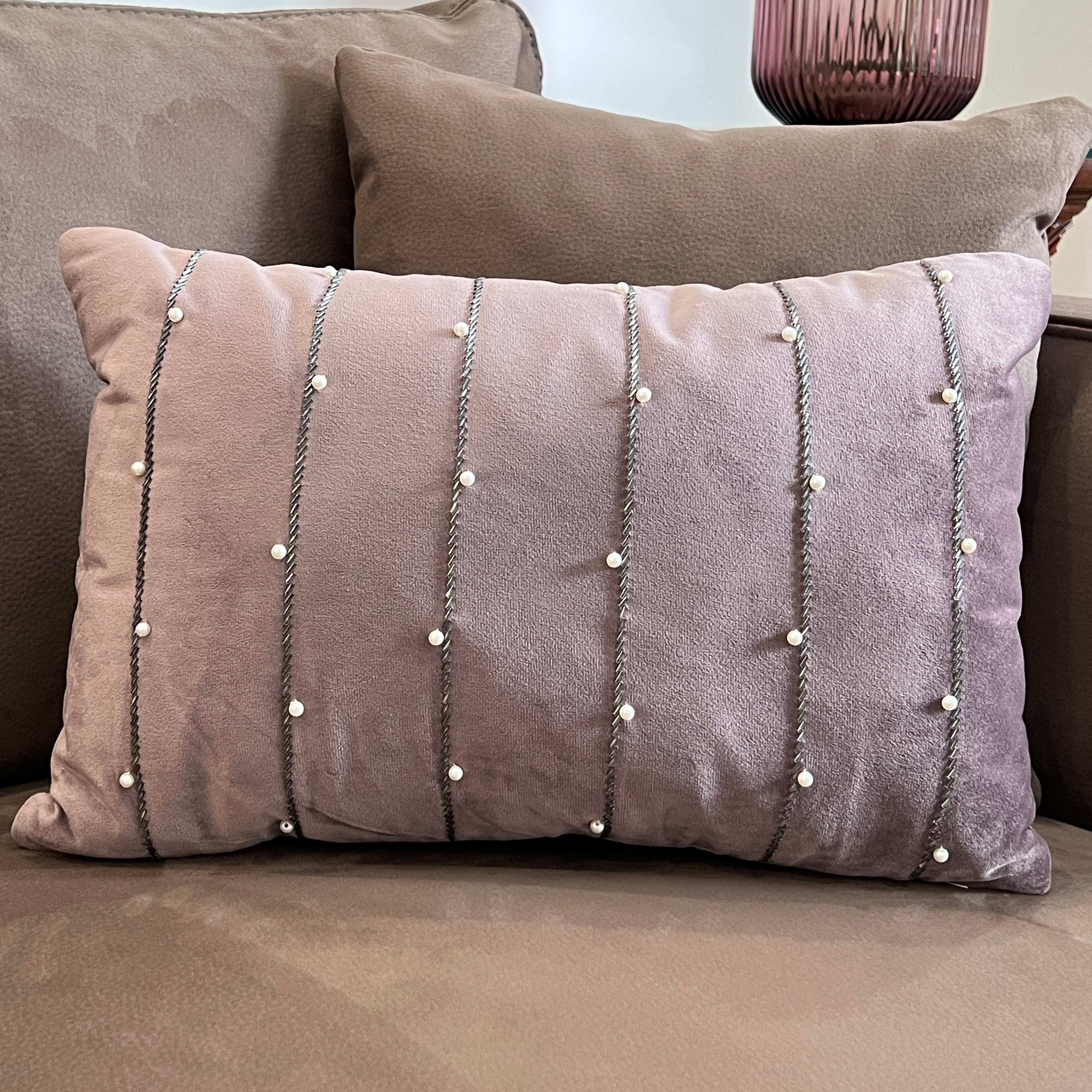 Sadyaska Decorative Twinkle Lilac Velvet 12x18 1 Pcs Cushion Cover