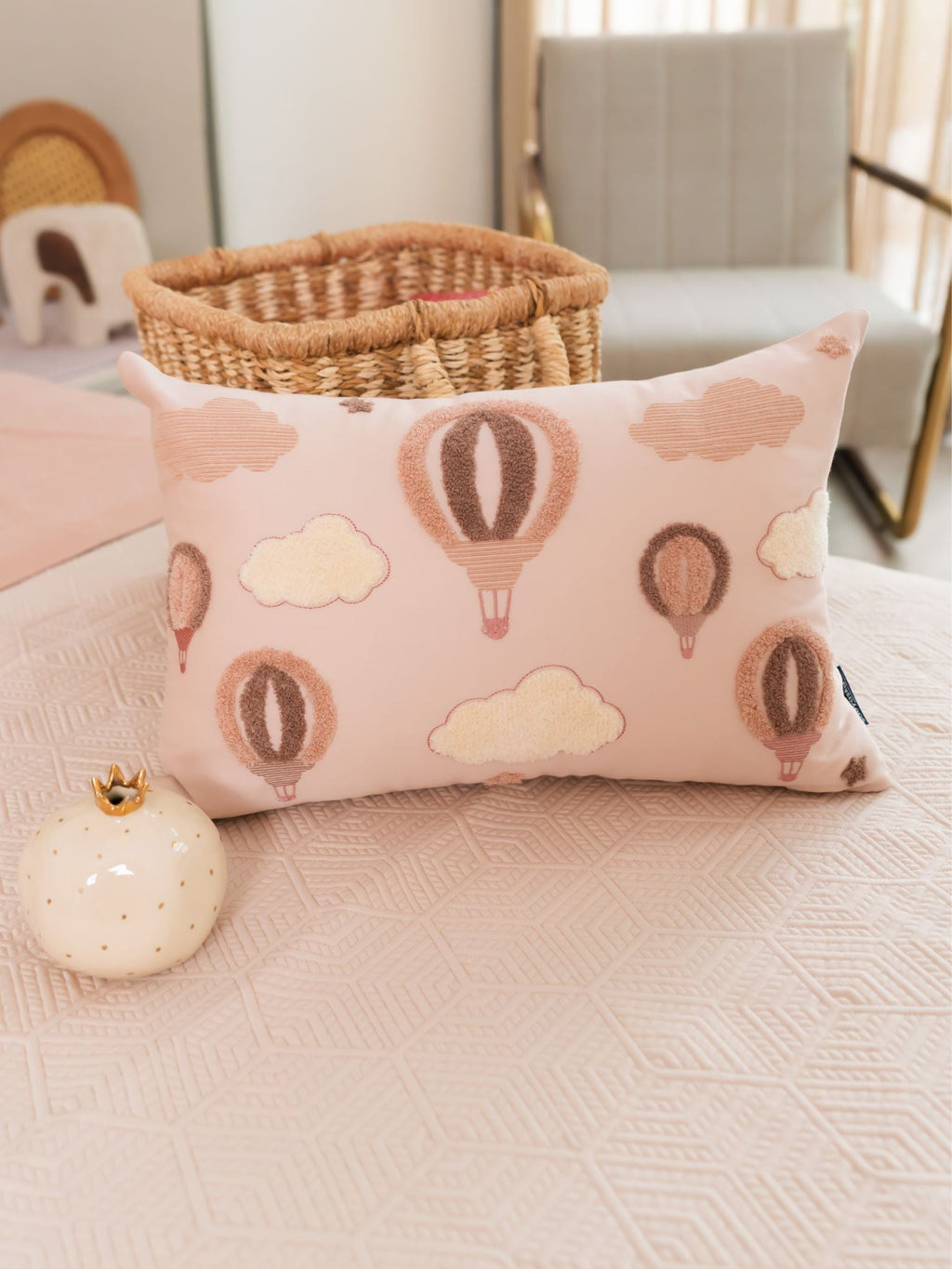 Sadyaska Up & Away Cotton Embroidered Buff Kids Design 12" X 18" 1 Pcs Cushion Cover