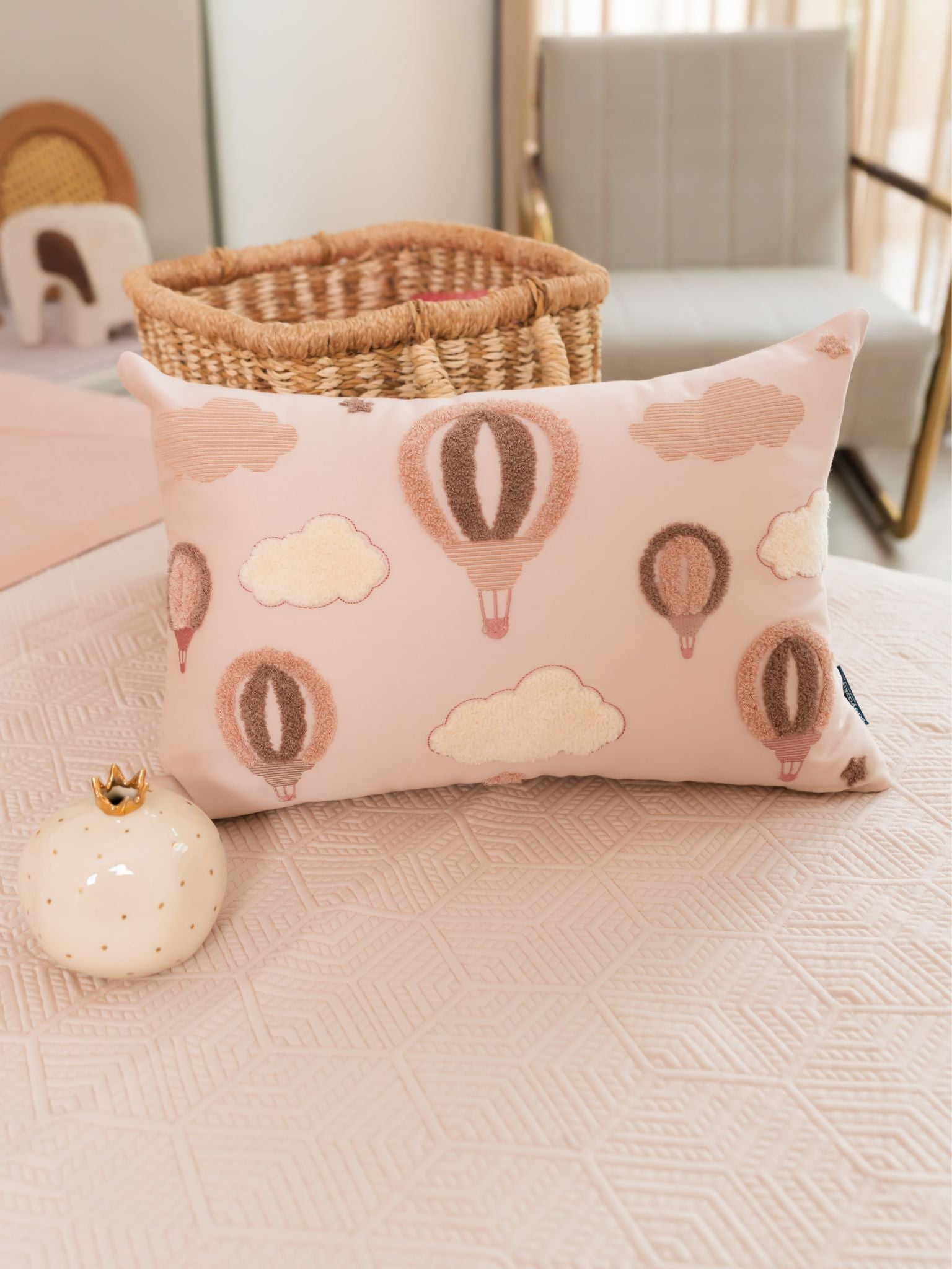 Sadyaska Up & Away Cotton Embroidered Buff Kids Design 12" X 18" 1 Pcs Cushion Cover