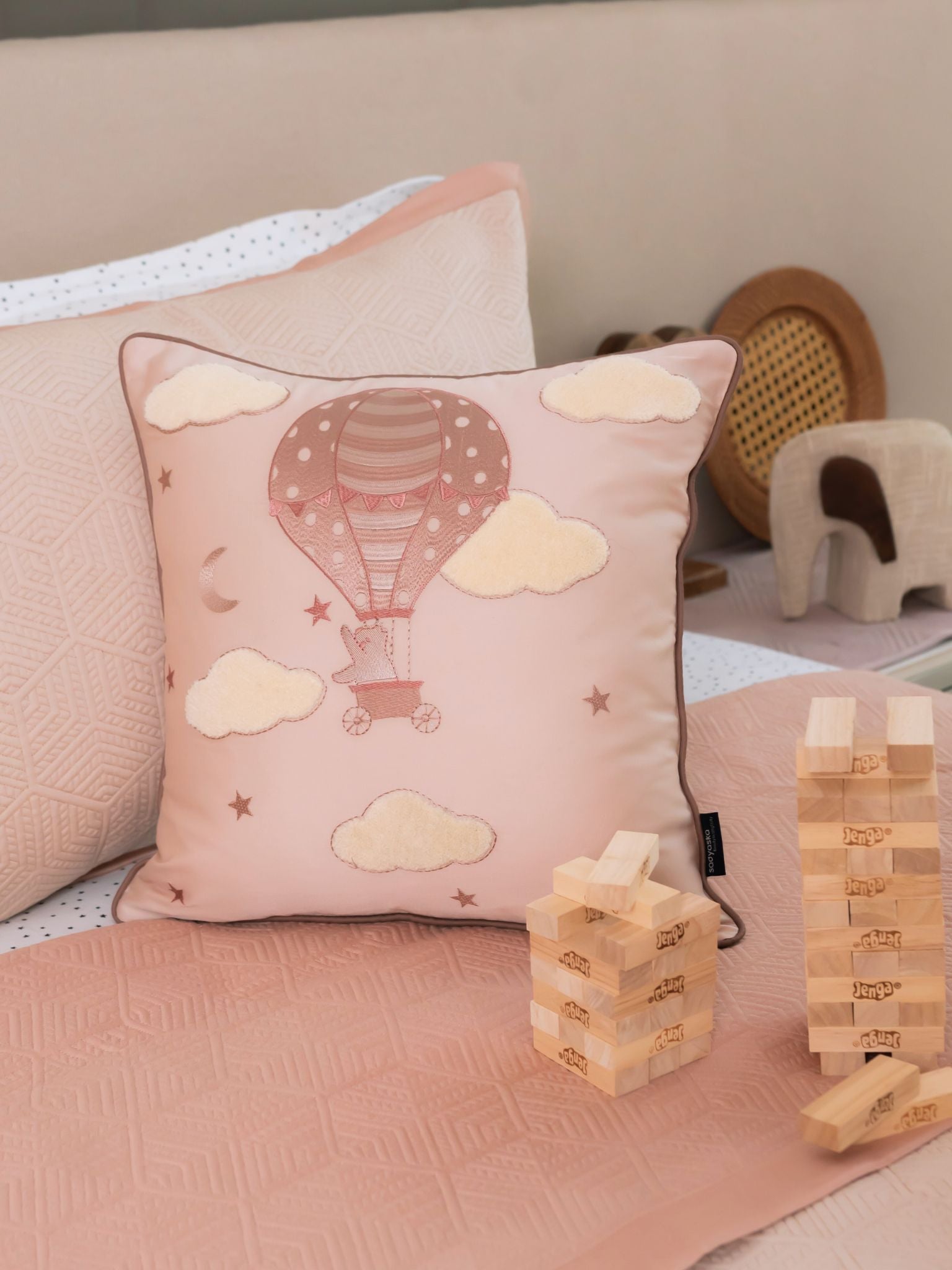 Sadyaska Tiny Trotter Cotton Embroidered Buff Kids Design 16" X 16" 1 Pcs Cushion Cover