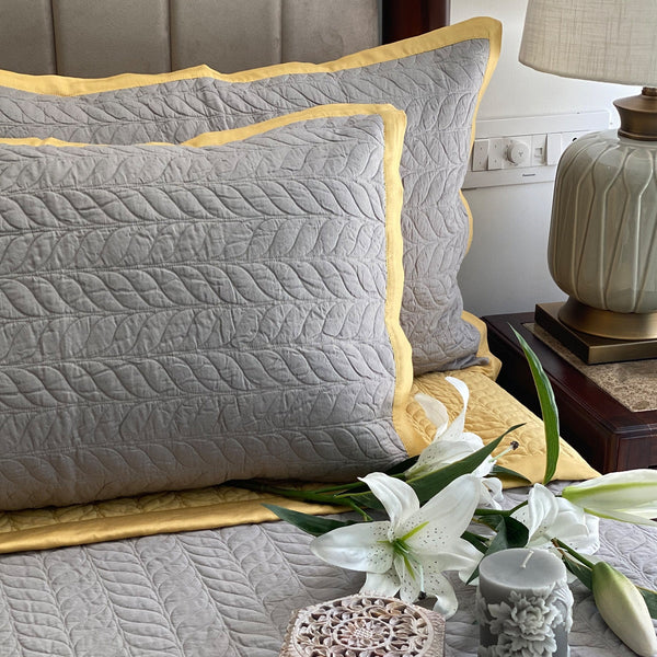 Sadyaska Butter Cup Yellow & Sandstone Grey Verdure Reversible 1 Pcs Bedspread